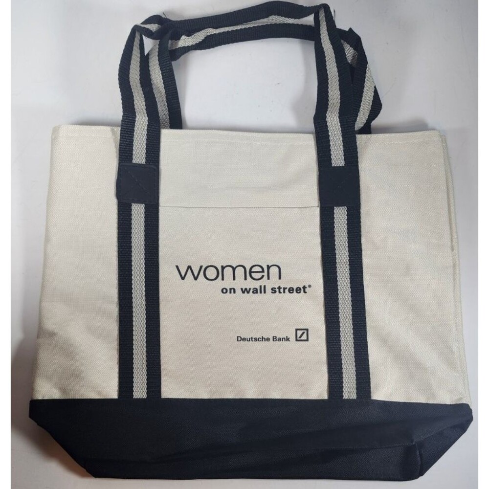 Deutsche Bank Women On Wall Street Large Tote Bag ~ Cream/ Black, Plaid Interior
